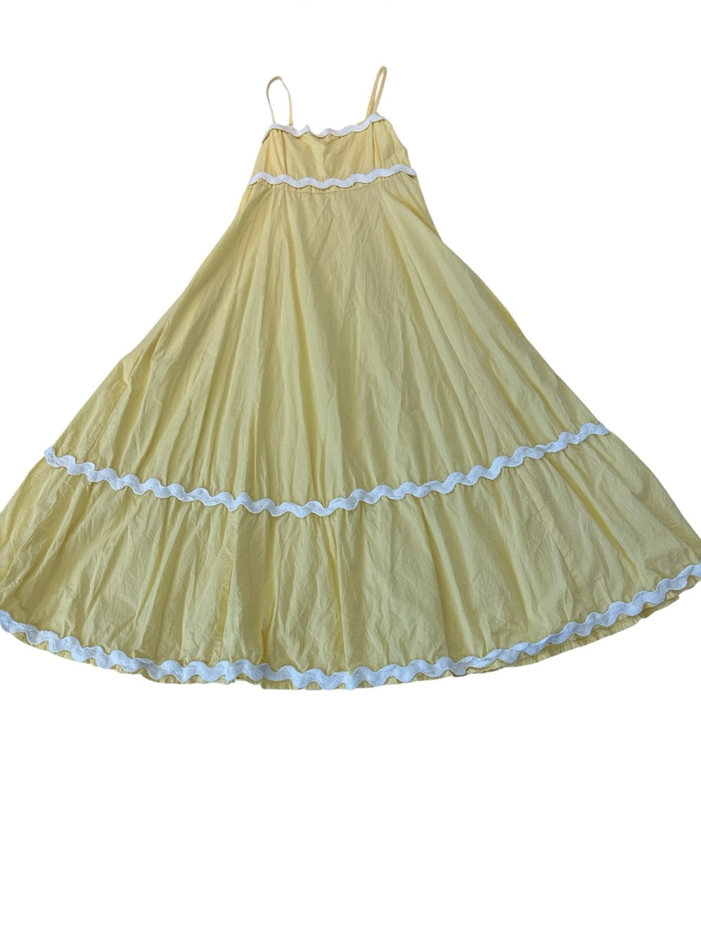 Sim & Sam Ric Rac Cottagecore Cotton Maxi Dress in Butter Yellow - Picture 5 of 9